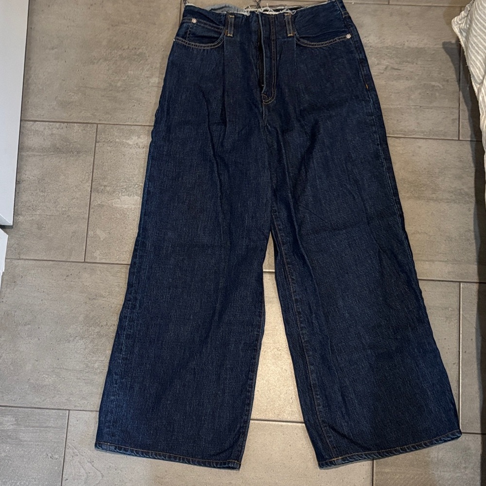 Wide-Leg Dark Blue Denim Jeans